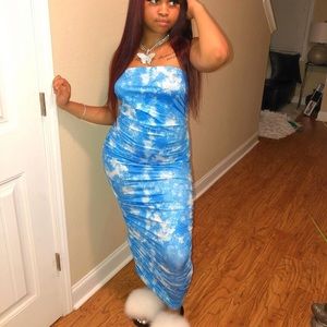 Blue Tye-Dye tube dress